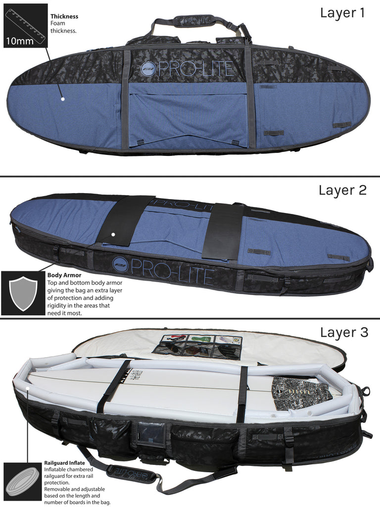 PRO-LITE ARMORED COFFIN SURFBOARD TRAVEL BOARD BAG DOUBLE/TRIPLE (2-3 BOARDS)